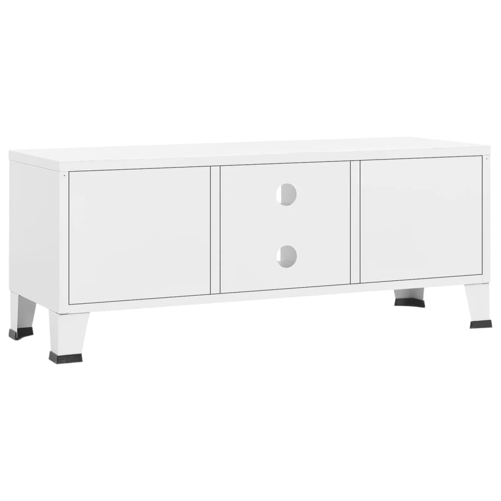 vidaXL Mueble de TV Industrial Aparador Armario Auxiliar Soporte Consola Cajón Televisión Sala Estante Almacenaje Mueble Salón Metal Blanco