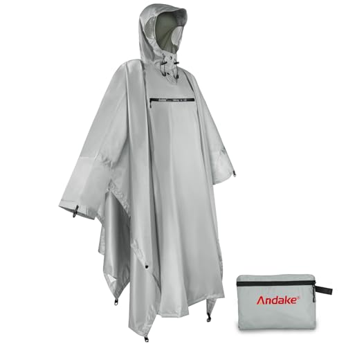 Image of Andake Waterproof Rain Poncho for Adults Unisex,230T Ripstop Polyester,Raincoat Gear with Transparent Viewing Window Outdoors