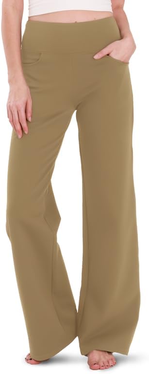 Houmous Wide Leg Pants Women Cotton Yoga Pants 28"/31"/34" High Waist Loose Lounge Stretch Trousers with Pockets