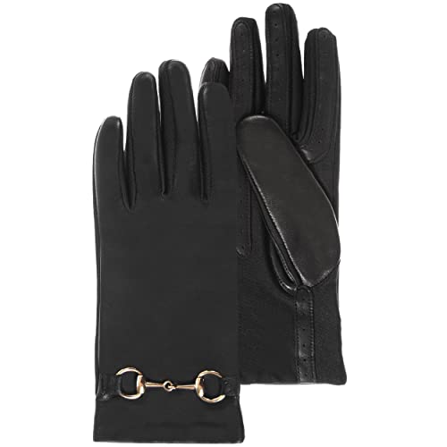Isotoner Gants femme tactiles en cuir de mouton - doublés polyester, TU, noir