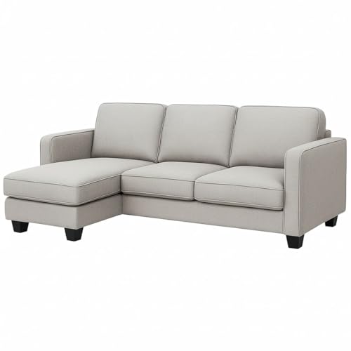 Image of FURNY Arlo 4 Seater Fabric LHS L Shape Sofa Set (Light Grey) Premium Velvet Finish | Ideal of Living Room