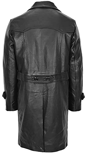 Mens Real Leather 3/4 Length Coat Double Breasted Trench Style Submarine Black2