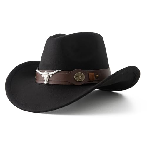 Jastore Kids Western Hats Boys Girls Cowboy Felt Hat Jazz Fedora Cowgirl Hats with Belt Buckle2