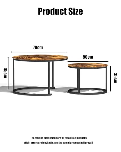 Ginhow Mesa de Centro Salon Redonda Cristal, Mesa Auxiliar Salon, Coffee Table de Grano de Madera empalmada 2 Juegos - imagen 3