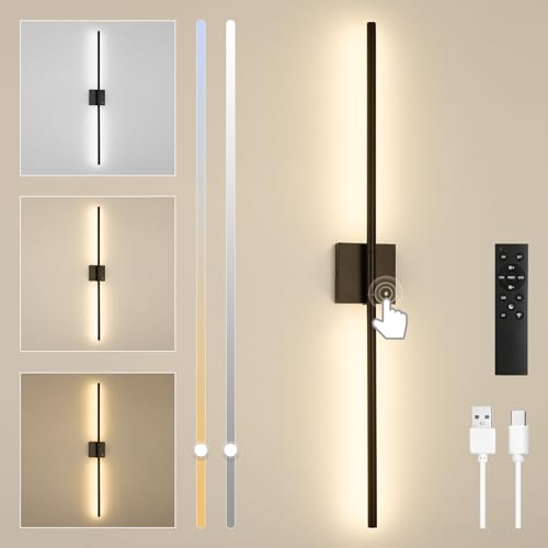 SUCIKORIO 1 Pezzo 100cm Ricaricabile LED Applique da Parete Interno Senza Corrente, Batterie Lampada da Parete Senza Fili Moderno Appliques da Parete Up Down Dimmerabile 3000K-6500K con Telecomando