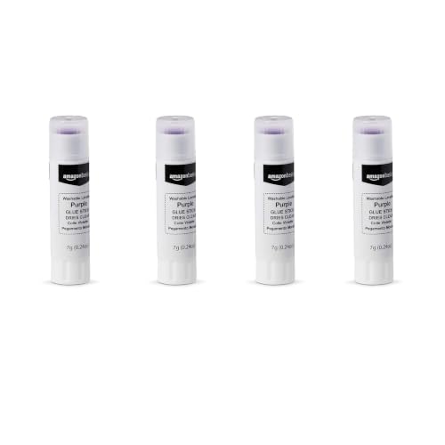 Amazon Basics Purple Washable School Glue Sticks for Classroom Supplies and DIY Art, Dries Clear, 0.21 oz Stick, 4-Pack