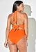 Swimsuits For All Loop Strap Halter High Waist Side Tie Bikini Set - Papaya, Papaya