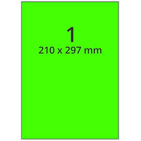 Labelident farbige Etiketten DIN A4 leuchtgrün - 210 x 297 mm - 100 Papier Farbetiketten auf 100 Blatt, Laser Etiketten farbig selbstklebend Cover