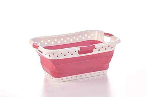 Image of Pop & Load Collapse & Store Pop & Load Collapsible Ultra-Slim Utility 25 inch High Hipholder with 3 Handles /Folds to 3 inch Tall in Coral laundry-baskets, Large