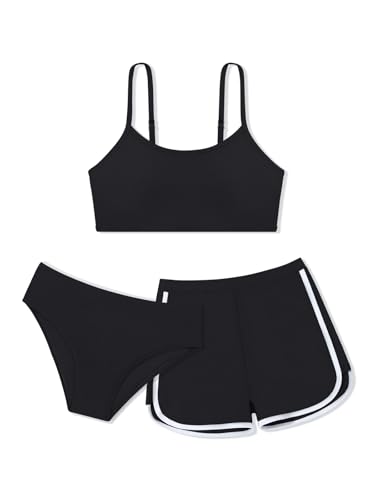 Image of Girls Swimsuit 3 Piece Bathing Suit Printed Sport Bikini Set with Shorts Summer Beach Swimwear for Teen Girls 9-16T