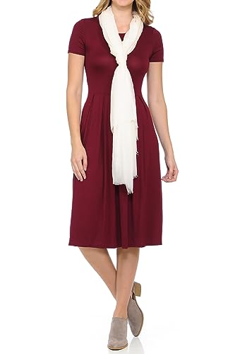 iconic luxe Women's Short Sleeve Pleated Midi Dress with Pockets