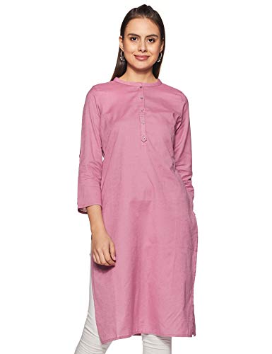 Image of W for Woman Cotton Yellow Solid Mandarin Collar Straight Kurta