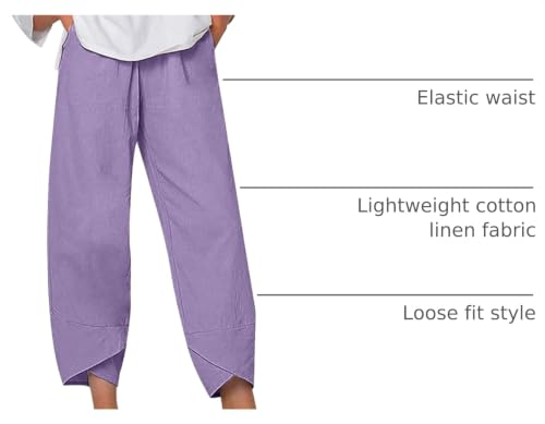 Image of Cotton Linen Capri Pants for Women 2025 Casual Printed Cropped Palazzo Pants Elastic Waist Lounge Baggy Trousers