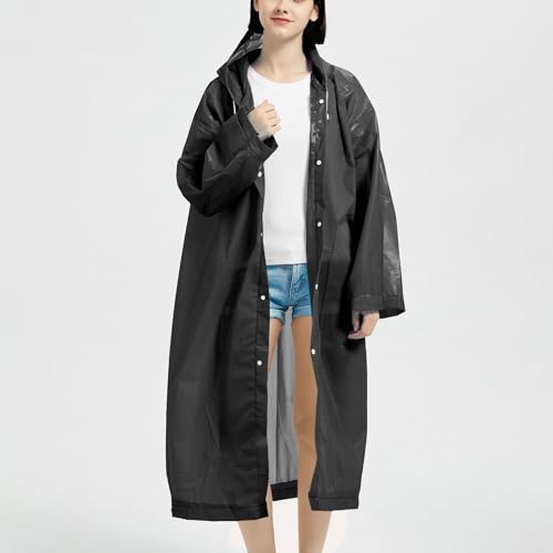 Hooded Rain Ponchos for Adults EVA Reusable Waterproof Raincoats for Women and Men Lightweight Drawstring Rain Gear2