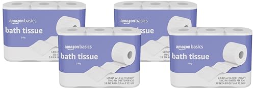 Image of Amazon Basics 2-Ply Toilet Paper, 24 Rolls = 96 Regular Rolls, 350 Sheets Per Roll, Unscented, 4 Packs of 6