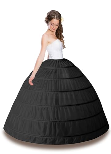 Women’s Petticoat 6 hoop Skirt Crinoline Underskirt Full Floor Length Petticoat Slips for Wedding Dress Ball Gown