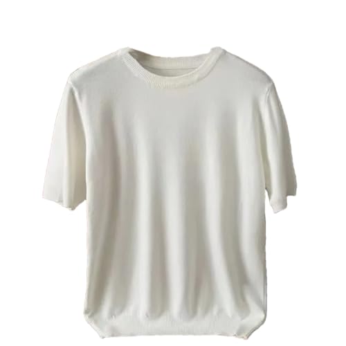 T-shirt tricoté à col rond Yeuyyben blanc en maille épaisse et robuste
