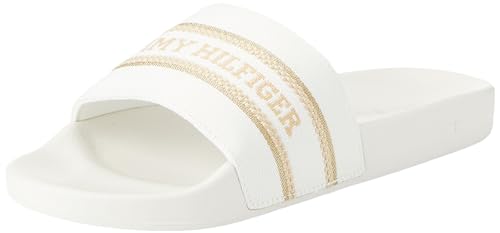 Tommy Hilfiger Chanclas Mujer Hilfiger Poolslide With Webbing Zapatillas de baño, Weiß (Blanco), 38