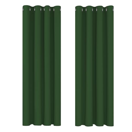 Deconovo Green Curtains Bedroom Thermal Insulated Eyelet Blackout Curtains 46 x 72 Inch Forest Green Two Panels