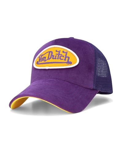 Image of Von Dutch Unisex Trucker Hat - Velvet Curved Bill Mesh Back Retro Classic Adjustable Snapback Baseball Cap for Men and Women