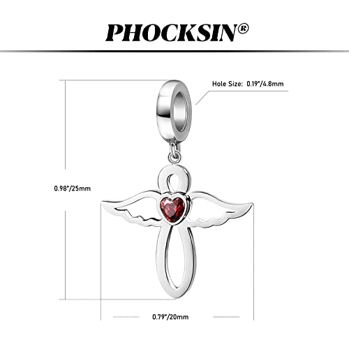 Phocksin January Birthstone Charms For Bracelets Women Girls Cute Infinity Angel Wing Bead Charm Jewelry Dark Red Cz #TOP4