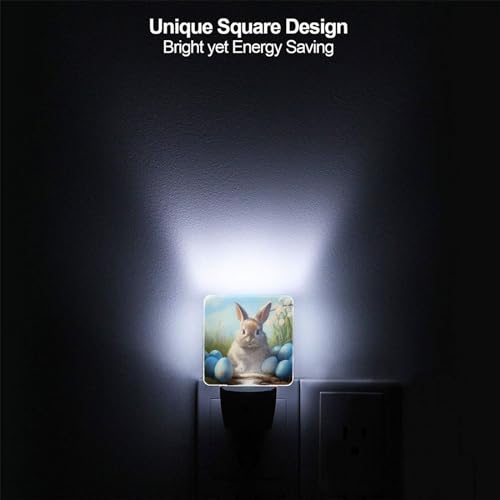 Image of Bunny Easter Eggs Blue LED Plug-in Night Light 2-Pack, Auto Sensor Nightlights Set of 2 for Bedroom Bathroom