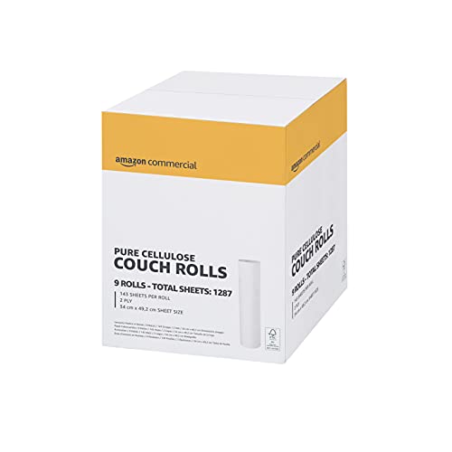 AmazonCommercial Paper Hygiene Couch Rolls 2-ply Premium 9 Rolls (1 pack) 50 Metres / 143 Sheets per Roll Sheet Size: 34 cm x 49.2 cm