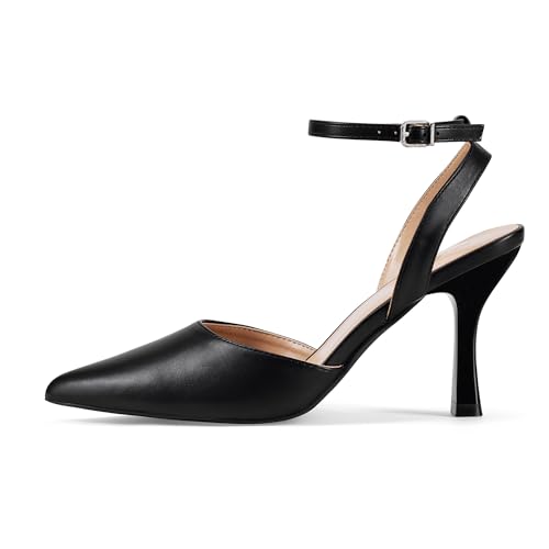 Elisabet Tang 3.42 inch Trendy Ankle Strap Pumps for Women - Sexy Closed Pointed Toe mid Stiletto Heels for Prom Party2