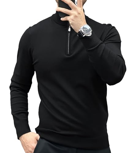Fioboc Men's Sweater Half Zip Mock Neck Pullover Sweater Slim Fit Long Sleeve Knit Sweater S-4XL