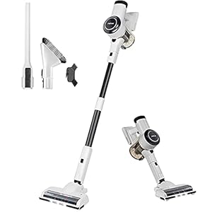 Jajibot Akku Staubsauger, 15KPa Kabelloser Staubsauger Teleskopisch Stabstaubsauger mit Selbststehend, Bis zu 35 Min…