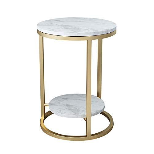 Mesa de centro de mármol blanco de lujo con estante inferior redondo para salón y sofá