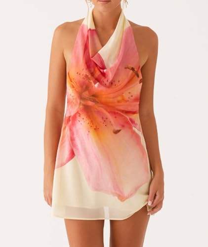 Women Halter Low Neck Mini Dress Sexy Cutout Sleeveless Boho Short Dresses Open Back Night Party Going Out Sundress2