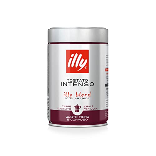 illy Caffè Macinato per Moka Tostato INTENSO,12 Barattoli da 250 Grammi