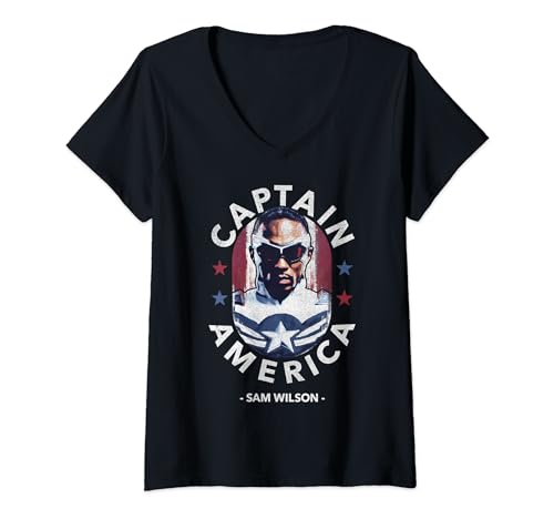 Marvel Falcon & The Winter Soldier Captain Sam Wilson Stars V-Neck T-Shirt