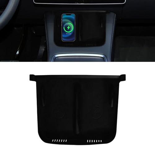 Lecctso Center Console Wireless Charger Anti-Slip Silicone Mat, Waterproof Phone Pad for Wireless Charging, Car Interior Accessories Universal for Model 3 Model Y 2021-2024 (Regular, Black)