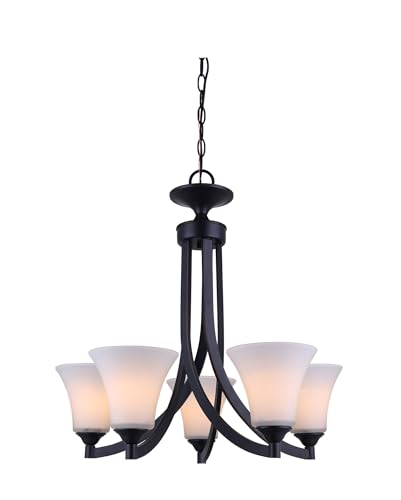 Canarm Locke 5-Light Chandelier, Antique Bronze Finish with Flat Opal