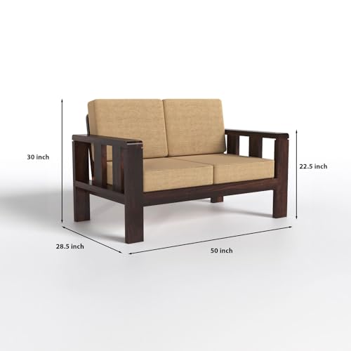 Image of Sheesham Wooden Sofa Set with Cushion for Living Room, Office and Home Furniture - 2 Seater Sofa in Walnut Finish