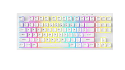Image of AZOTH Onyx White 87 Keys Gaming Membrane Keyboard, RGB Backlit with 9 Modes, Type C Wired, 26-Key Anti-Ghosting, ABS+PC Keycaps, Compact Layout, Braided Cable, USB for PC Laptop Desktop