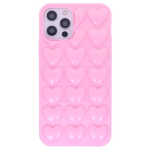 DMaos iPhone 12 Pro Max Case for Women 3D Pop Bubble Heart Kawaii Gel Cover, Cute Girly for iPhone12 Pro Max 6.7 inch - Pink