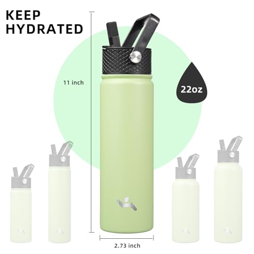 22oz Stainless Steel Bottles with 3 Lids Sport Insulated Water Bottle,Macaron Green