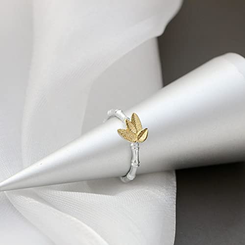 Bague vintage ouverte motif feuille rétro ajustable - 6