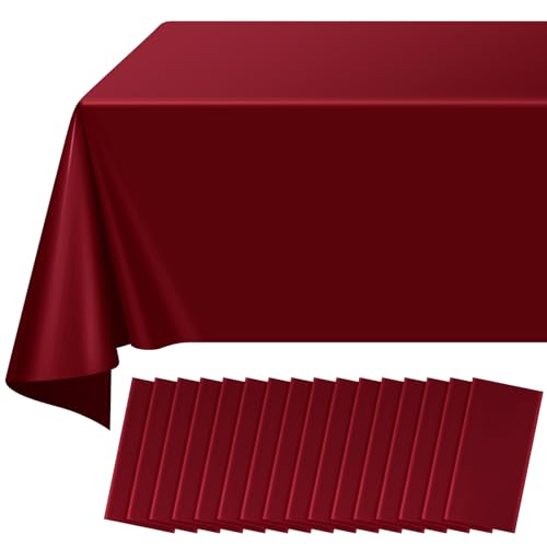 Image of 16 Pack Maroon Plastic Tablecloth for Rectangle Tables, Premium Decorative Burgundy Disposable Table Cloths for Parties, Rectangle Party Table Cover for Birthday Anniversary Graduation, 54x108 Inch