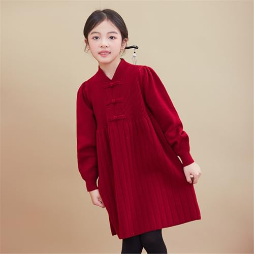 Mud Kingdom Girls Knit Sweater Dress Chinese New Year Knot Long Sleeve Traditional Red Knitwear Dress3