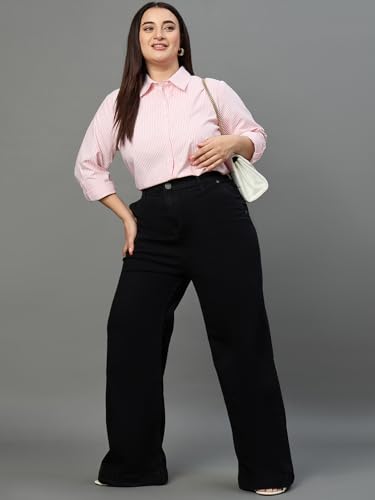 Image of Style Quotient Plus Women Blue and White Stripe Polycotton Regular Formal Shirt