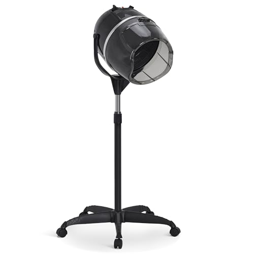 BarberPub 1000W Hooded Hair Bonnet Dryer with Stand, Height Adjustable Floor Standing Rolling Base, Beauty Salon Equipment with 360° Rotation VHD08 (Black)