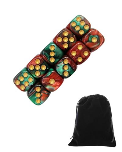 CULEB 10 PCS Dés,16mm D6 Dés de Jeux en Acrylique,Ensembledesdés avec Pochette en Velours pour Jeux de société,Rôle,Table,Cours de...