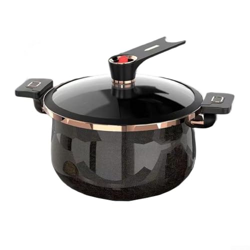 HEBEOT Olla a presión de gran capacidad, antiadherente, con diseño de doble oreja, para cocinas de gas e inducción para diferentes métodos de cocción (5 L, negro)