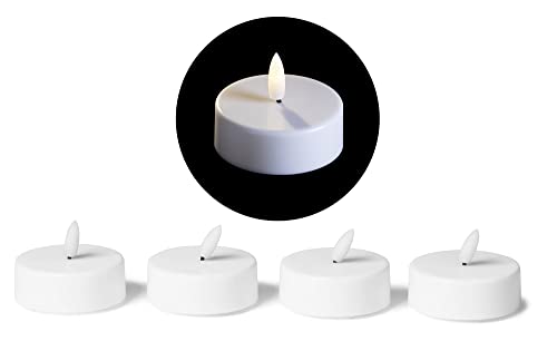 LED Teelicht groß mit Timer - 4er Set Warmweiß LED Kerze 3D Flamme flackernd - LED Teelicht groß 6cm Weiß Kunststoff 1x Batterie CR2032 benötigt - Teelichter LED für Kerzenpick auf Adventskranz Cover