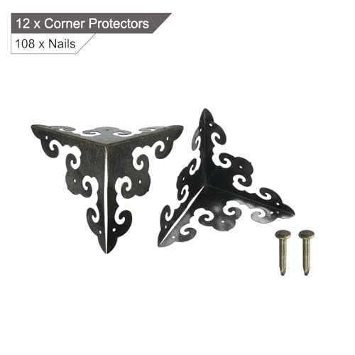 Image of uxcell 12 Pcs Decorative Box Corner Cover, 64mm Metal Edge Guard, Furniture Corner Edges Protector with Screws, Bronze