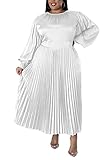 Women's Plus Size Long Sleeve Maxi Dress Elegant Solid Color Pleated Cocktail Party Dresses